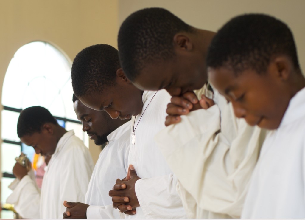 St Joseph students praying together during a Catholic liturgy